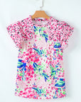 Floral Patchwork Ruffle Cap Sleeve Blouse