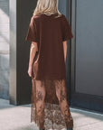 Solid Lace Patchwork Short Sleeve Maxi Dress