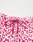 Leopard Contrast Trim Elastic Waist Drawstring Shorts