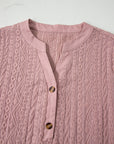 Eyelet Textured Half-Button Short Sleeve Blouse