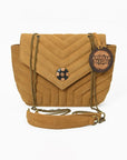 American Darling Western Suede Crossbody Bag for Women – Quilted Tan Leather Purse with Chain Strap