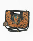 American Darling Hand-Tooled Western Skull Leather Crossbody Bag with Cutout Handle