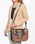 American Darling Hand-Tooled Western Skull Leather Crossbody Bag with Cutout Handle