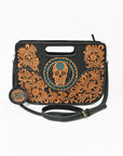 American Darling Hand-Tooled Western Skull Leather Crossbody Bag with Cutout Handle