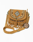 American Darling Boho Western Suede Crossbody Bag with Fringe & Geometric Embroidery
