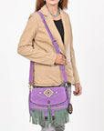 American Darling Boho Western Suede Crossbody Bag with Fringe & Geometric Embroidery