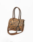 American Darling Hand-Tooled Leather Barrel Speedy Bag – Classic Western Floral Design