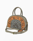 American Darling Western Leather Dome Satchel with Hand-Tooled Floral & Embellished Panel