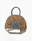 American Darling Western Leather Dome Satchel with Hand-Tooled Floral & Embellished Panel
