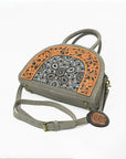 American Darling Western Leather Dome Satchel with Hand-Tooled Floral & Embellished Panel