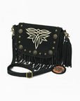 American Darling Genuine Suede Leather Cross body Bag - Fringe, Embroidery & Concho Eco-Friendly Vegetable Tanned Purse