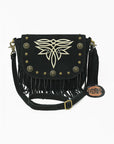 American Darling Genuine Suede Leather Cross body Bag - Fringe, Embroidery & Concho Eco-Friendly Vegetable Tanned Purse