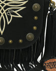American Darling Genuine Suede Leather Cross body Bag - Fringe, Embroidery & Concho Eco-Friendly Vegetable Tanned Purse