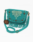 American Darling Genuine Suede Leather Cross body Bag - Fringe, Embroidery & Concho Eco-Friendly Vegetable Tanned Purse