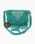 American Darling Genuine Suede Leather Cross body Bag - Fringe, Embroidery & Concho Eco-Friendly Vegetable Tanned Purse