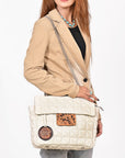American Darling Cream Quilted Crossbody Bag with Tooled Leather Accent