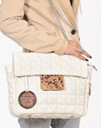 American Darling Cream Quilted Crossbody Bag with Tooled Leather Accent