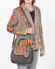 American Darling Dark Brown Quilted Satchel with Floral Tooled Leather Flap