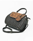 American Darling Dark Brown Quilted Satchel with Floral Tooled Leather Flap