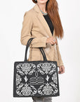 American Darling Black Western Embroidered Tote Bag with White Cactus Details