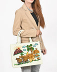 American Darling Pastel Mint Embroidered Scenic Country Tote Bag | Vintage Farm Purse