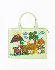 American Darling Pastel Mint Embroidered Scenic Country Tote Bag | Vintage Farm Purse