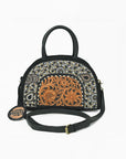 American Darling Black Beaded Half-Moon Bag with Tooled Leather Accent