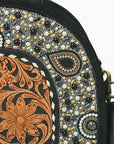 American Darling Black Beaded Half-Moon Bag with Tooled Leather Accent