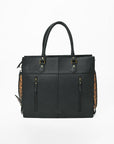 American Darling Black Fringe Tote Bag with Floral Tooled Leather