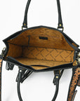 American Darling Black Fringe Tote Bag with Floral Tooled Leather