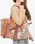 American Darling Cowhide & Floral Tooled Leather Fringe Tote Bag