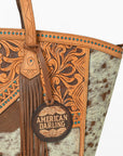 American Darling Cowhide & Floral Tooled Leather Fringe Tote Bag