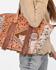 American Darling Cowhide & Floral Tooled Leather Fringe Tote Bag
