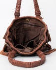 American Darling Tote Bag Western Genuine Leather Handcrafted Purse with Fringes and Turquoise Stone and Braided Handles