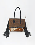American Darling Western Quilted Leather Tote with Hair-On Panel & Fringe