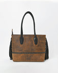 American Darling Western Quilted Leather Tote with Hair-On Panel & Fringe