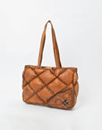 American Darling Quilted Leather Tote Bag for Women, Western Shoulder Purse with Floral Tooled Accent Tan
