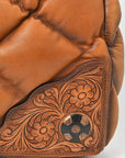American Darling Quilted Leather Tote Bag for Women, Western Shoulder Purse with Floral Tooled Accent Tan