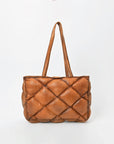 American Darling Quilted Leather Tote Bag for Women, Western Shoulder Purse with Floral Tooled Accent Tan