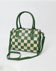 American Darling Hair-On Hide Satchel Bag for Women, Checkered Leather Handbag with Braided Crossbody Strap Black & Green
