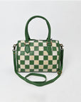 American Darling Hair-On Hide Satchel Bag for Women, Checkered Leather Handbag with Braided Crossbody Strap Black & Green