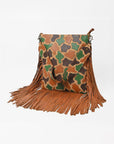 American Darling Western Leather Fringe Crossbody Bag Multicolor Camo Patchwork Satchel Shoulder Purse for Women