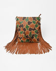 American Darling Western Leather Fringe Crossbody Bag Multicolor Camo Patchwork Satchel Shoulder Purse for Women