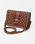 American Darling Quilted Leather Crossbody Bag for Women, Western Studded Shoulder Purse with Buckle Accent
