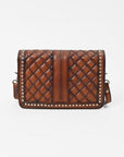 American Darling Quilted Leather Crossbody Bag for Women, Western Studded Shoulder Purse with Buckle Accent