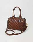 American Darling Quilted Leather Satchel Bag for Women, Western Crossbody Handbag with Barrel Shape Design