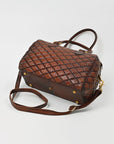 American Darling Quilted Leather Satchel Bag for Women, Western Crossbody Handbag with Barrel Shape Design