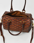 American Darling Quilted Leather Satchel Bag for Women, Western Crossbody Handbag with Barrel Shape Design