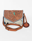 American Darling Hair-On Hide Crossbody Bag for Women, Tooled Leather Western Purse with Turquoise Detail