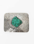 American Darling Western Belt Buckle with Turquoise Stone, Engraved Silver Tone Cowboy Belt Accessory